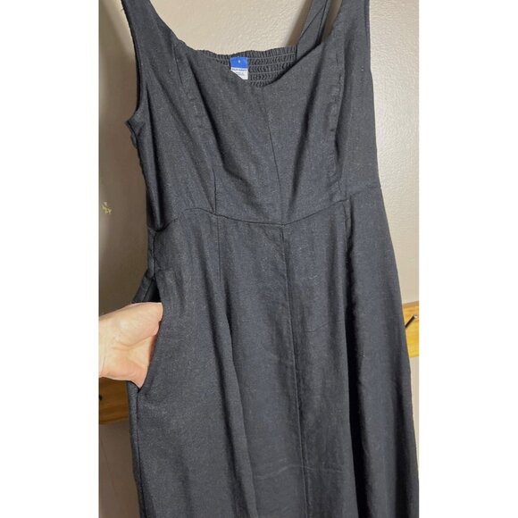 Old Navy Dress Linen Blend Black Midi Sundress Pockets Chic Fit Flare Womens S - Picture 2 of 9